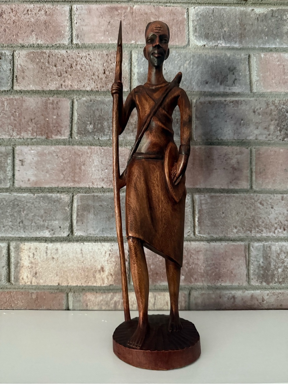 Hand-Carved Wooden African Warrior Statue